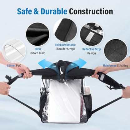 Heavy Duty Clear Backpack,18.5 inch Extra Large Clear Backpacks with Durable 0.5mm PVC,See Through Bookbag for Travel, Security,Work
