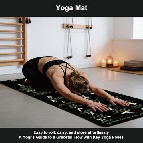 Lightweight and Portable Yoga Mat - Non-Slip Exercise Mat with Printed Yoga Poses for Pilates, Workout & Stretching - Includes Resistance Bands and Weighted Jump Rope - Home & Gym Use - size: 70"x27" (3.5mm Thickness)