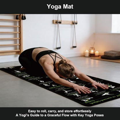 Lightweight and Portable Yoga Mat - Non-Slip Exercise Mat with Printed Yoga Poses for Pilates, Workout & Stretching - Includes Resistance Bands and Weighted Jump Rope - Home & Gym Use - size: 70"x27" (3.5mm Thickness)