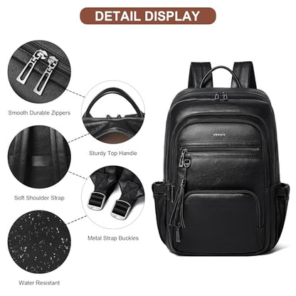 Shrrie 17 Inch Faux Leather Laptop Backpack for Women with Large Cup Holder - color: Black
