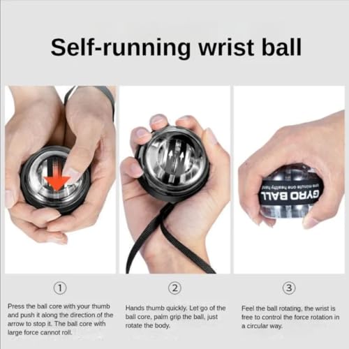 Gyro Ball Wrist Trainer – Auto Start Power Ball for Forearm, Grip & Hand Strength – Gyroscopic Exerciser for Athletes, Musicians & Rehab