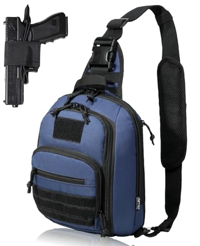 DBTAC Tactical Sling Bag | 8L Military Shoulder Chest Pack for Full Size Concealed Carry, Range, Travel, Outdoor Sports | Full Size Concealed Carry - color: Urban Blue