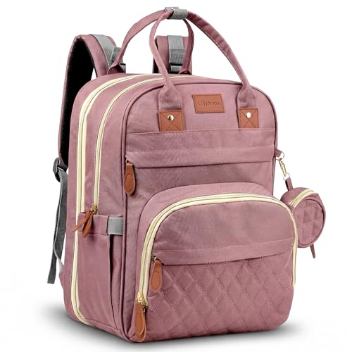 Diaper Bag Backpack with Changing Station | 600D Oxford Waterproof Baby Bag for Mom & Dad | Large Baby Diaper Bag Boy Girl | 16 Pockets, USB Charging Port, Foldable Pad - color: Perl Pink