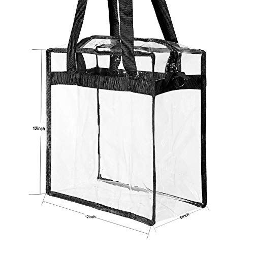 BAGAIL Clear Bags 12x6x12 Stadium Approved Clear Tote Bag with Zipper Closure Crossbody Shoulder Bag with Adjustable Strap - color: Black Two Pack