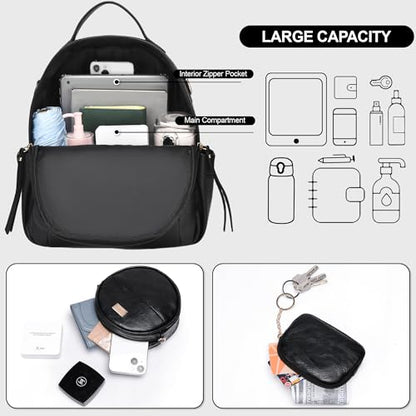 Small Backpack for Women Designer Leather Mini Backpack Purse Ladies Fashion Roomy Shoulder Handbag (Black-3) - color: Black-3