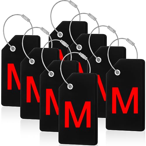 8 Pcs Initial Letter A-Z Luggage Tags Silicone Suitcase Instrument Tag with Name Card and Stainless Steel Loop(Letter M,Red, Black) - size: Letter M, style: Red, Black