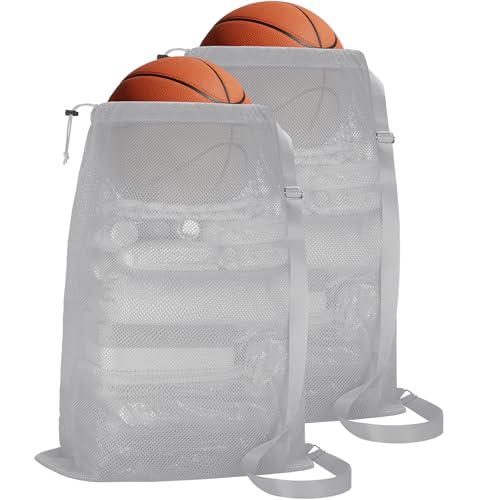 NATURAL STYLE 2 Packs Swim Bag Mesh Drawstring Backpack Oversized 18" x 26", Large Mesh Drawstring Backpack - color: Grey