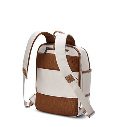 DELSEY PARIS Chatelet Air 2.0 Travel Laptop Backpack, Fits 14 Inch Laptop, Water-Repellent Recycled Fabric, Vegan Leather Trim, Trolley Sleeve, Angora - color: Angora