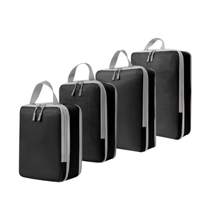 Compression Packing Cubes 4 Set Expandable Luggage Organizer for Travel Essentials - color: Black