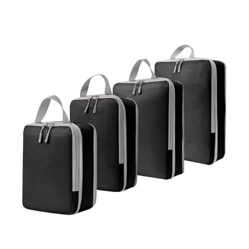 Compression Packing Cubes 4 Set Expandable Luggage Organizer for Travel Essentials - color: Black