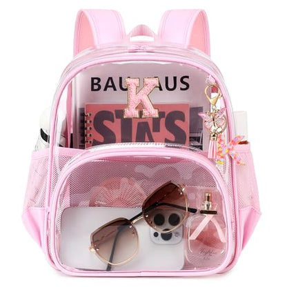 PIG PIG GIRL Clear Backpacks for Stadium Events Approved 12×6×12 Clear Bookbag for Women Mini Transparent Letter Back Pack, Pink, Letter-K - color: Pink, style: K