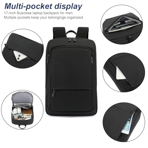 AUGUR Slim Backpack for Men 17 inch Laptop Backpack Computer Notebooks Lightweight Water Resistant Backpacks For Travel/Business/Work - color: 17 Inch Black