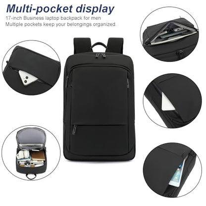 AUGUR Slim Backpack for Men 17 inch Laptop Backpack Computer Notebooks Lightweight Water Resistant Backpacks For Travel/Business/Work - color: 17 Inch Black