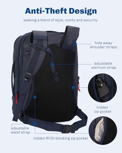 Hynes Eagle TSA Friendly Travel Backpack for Men Women Carry on Backpack 40L Flight Approved Laptop Backpack for 17 inches Compressible Weekender Bag Overnight Backpack Dark Blue - color: Dark Blue