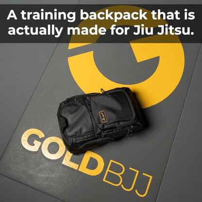 Gold BJJ Jiu Jitsu Backpack - Heavy Duty Gym Bag with Waterproof Gi Pocket - color: Black