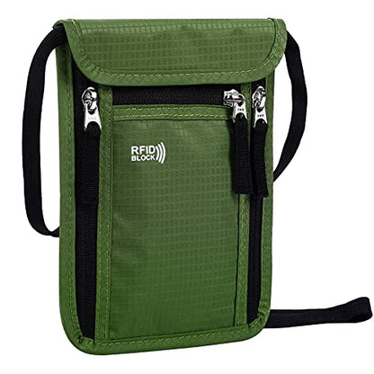 Travel Pouch Neck Wallet Family Passport Holder Organizer Case with RFID Blocking | Family Passport Holder - color: Green
