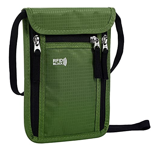 Travel Pouch Neck Wallet Family Passport Holder Organizer Case with RFID Blocking | Family Passport Holder - color: Green