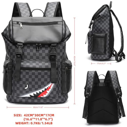 Leather laptop backpack, PU leather backpack Men Women, casual backpack, water-resistant, for daily commuting work travel (Black-s) - color: Black-03