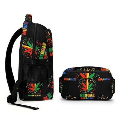 Casual Lightweight Laptop Backpack Rasta Reggae Music Note Weedleaf, Cute Travel Daypack with Tumbler Holder for College Nurse Teacher Work Commute - color: Pattern (327)