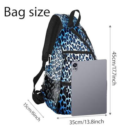Pickleball Bag for Women & Men – Lightweight Sports Backpack with Paddle Compartments, Dual Carry Modes, Detachable Zippered Strap, Brown Leopard, Great Gift Option for Players - color: Blue Leopard