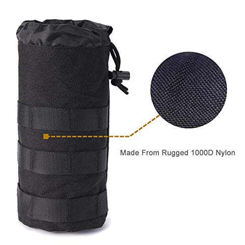 Upgraded Sports Water Bottles Pouch Bag, Tactical Drawstring Molle Water Bottle Holder Tactical Pouches, Travel Mesh Water Bottle Bag Tactical Hydration Carrier - color: Black-1Pack