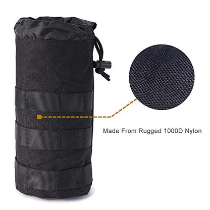 Upgraded Sports Water Bottles Pouch Bag, Tactical Drawstring Molle Water Bottle Holder Tactical Pouches, Travel Mesh Water Bottle Bag Tactical Hydration Carrier - color: Black-1Pack
