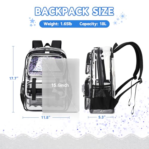 Clear Backpack for Girls,Transparent Backpack See Through Backpacks Stadium Event,Heavy Duty Clear Bookbag for School Black - color: Shiny Black