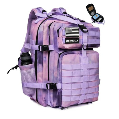 45L Military Tactical Backpack for Men & Women Bug Out Bag Assault pack Molle Daypack Hiking Trekking Rucksack (2.0 side pockets (cloud purple)) - color: 2.0 Side Pockets (Cloud Purple)