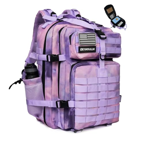 45L Military Tactical Backpack for Men & Women Bug Out Bag Assault pack Molle Daypack Hiking Trekking Rucksack (2.0 side pockets (cloud purple)) - color: 2.0 Side Pockets (Cloud Purple)