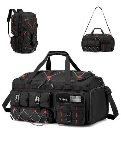 Tactical Gym Bag for Men Women, Carry On Luggage 22x14x9 Airline Approved 3 in 1 Travel Duffle Bag with Shoe Compartment for Weekender Overnight Range Workout, Red - color: Red, size: Large