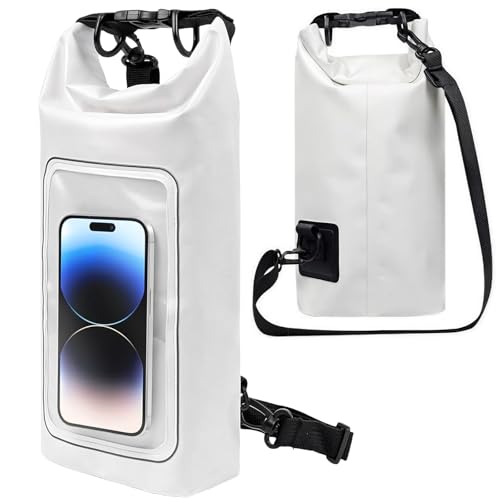 Waterproof Dry Bag 2L, IPX8 Roll Top Waterproof Belt Bag with Clear Phone Window, Phone Pouch Water Protector, Boat & Kayak Accessories, Essentials for Cruise Camp Swim Beach Fish Travel (White) - color: White dry bag 2L