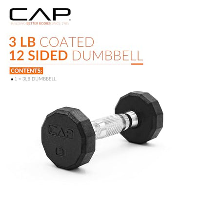 CAP Barbell Coated Hex Dumbbell Weight - Single | 10-120 lbs | Multiple Options - size: 3 lb, style: 12-Sided - Chrome Handle