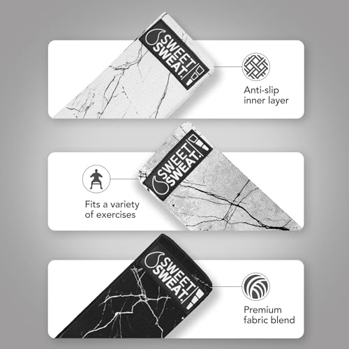 Sweet Sweat Hip Bands with 3 Levels of Resistance | Non-Slip Fabric Booty Bands for Squats & Lunges | Includes Free Mesh Carrying Bag - style: Marble Hip Bands