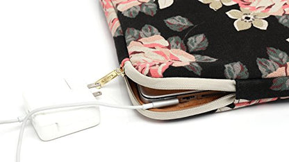 KAYOND Black Rose Patten Canvas Water-Resistant 13.3 Inch Laptop Sleeve - size: 13-13.3Inch