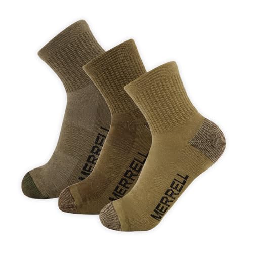 Merrell Unisex 3-pack Trekker Outdoor Ankle Socks, Mid-height Wool Blend Trail Socks Multi-pack - color: Olive, size: Large-X-Large