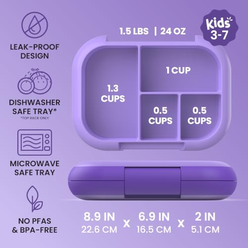Bentgo Chill Kids Leakproof Lunch Box - 4-Compartment Bento Box with Built-In Ice Pack, 3.3 Cup Capacity, BPA-Free, Microwave & Dishwasher Safe Tray, Ages 3–7 (Purple) - color: Purple