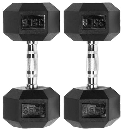 Fitvids Rubber Encased Hex Dumbbell – 35LB – 35LB Pair – Black