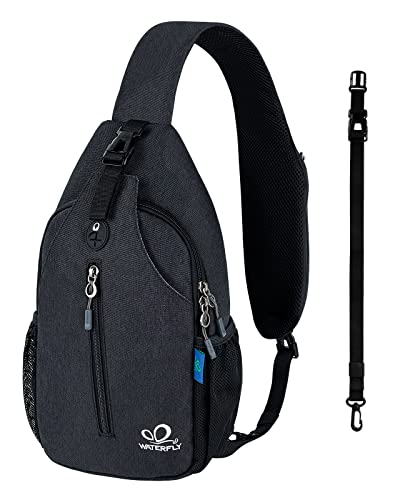 WATERFLY Small Hiking Sling Bag: Crossbody Sling Backpack Chest Bag Daypack for Men Women with Skin-Friendly Shoulder Strap - color: Pure Black(other Style)