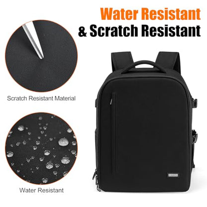CADeN Camera Backpack, Extra Large DSLR Camera Bag with 17" Laptop Compartment, Waterproof Rain Cover, Professional Travel Hiking Camera Backpack Bag - color: Black, style: 2.0 Extra Large