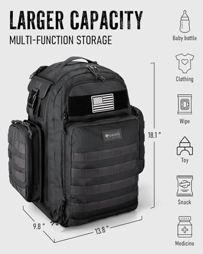 Dinictis Dad Diaper Bag, Mens Diaper Bag Backpack with Diaper Changing Mat, Military Diaper Backpack with Molle Webbing, Waterproof Pouch, Baby Wipes pocket, Insulated Bottle Pockets- Tropical Black - color: Tropical Black