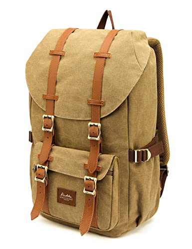 KAUKKO Travel Laptop Backpack, Outdoor Rucksack, Causal backpack Fits 15.6"(Canvas Khaki2pc) - color: Canvas Khkai(2pcs), size: Large