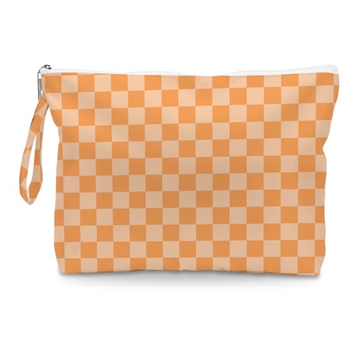 Fokongna Wet Bag, Small Portable Waterproof Multi-Functional Organizer for Women, Ideal for Daily, Beach & Travel，Orange White Gingham - color: Orange White Gingham