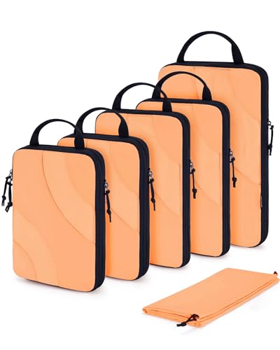 BAGSMART Compression Packing Cubes, 6 Set/4 Set/2 Set Travel Packing Cubes for Carry on Suitcases, Compression Suitcase Organizers Bag Set & Travel Cubes for Luggage, Lightweight Packing Organizers - color: Sunset Orange, size: 6 Set