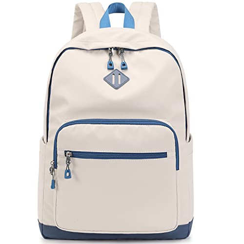Lohol Classic Backpack for Girls Boys Teens, Lightweight Bookbag for School Travel College (Beige/Blue) - color: Beige/Blue