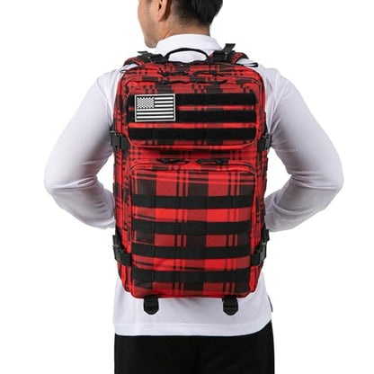 QT&QY 45L Military Tactical Backpacks Molle Army Assault Pack 3 Day Bug Out Bag Hiking Treeking Rucksack… - color: 2.7 Red Plaid