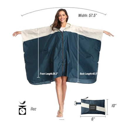 SaphiRose Unisex Rain Poncho Waterproof Raincoat Hooded for Adults Women with Pockets - color: A-navy-white