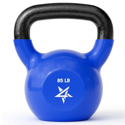 Yes4All Kettlebell, 5-100 LB Vinyl Coated Cast Iron Strength Training Kettlebells for Home Gym Exercises, Fitness, Full Body Workout Equipment, Push Ups, and Grip Strength - color: R. 85LB - Dark Blue, style: Vinyl Coated
