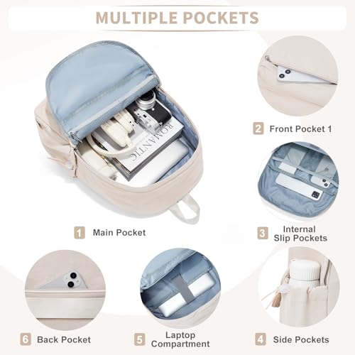 Wassdin's School Backpack for Women & Girls, Waterproof & Lightweight, Cute High School & Travel Backpack - color: Khaki