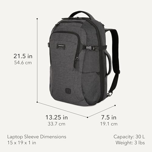 SwissGear Hybrid 45L Travel Backpack, Fits 17 inch Laptop, Men's and Women's, Heather Grey - color: Heather Grey, size: 45L