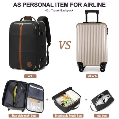 40L Travel Laptop Backpack for Women & Men, Airline Approved Carry On Luggage Overnight Bags, Waterproof Personal Item Bag, Weekender Essentials Backpacks Vacuum Backpack Black - color: Black